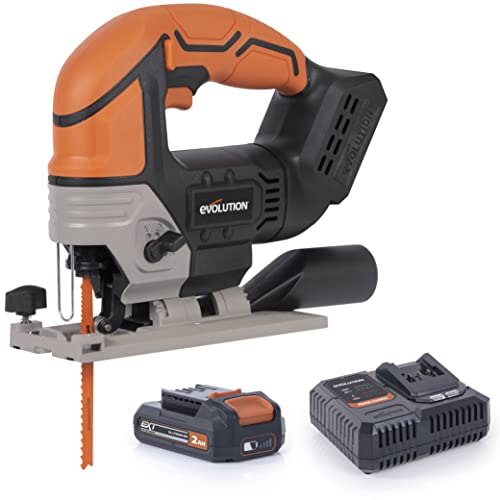 Evolution Power Tools R90JGS-Li Akku-Stichsäge – 2 Ah Akku, Ladegerät & 5 Mehrzweck-Sägeblätter im Lieferumfang enthalten von Evolution