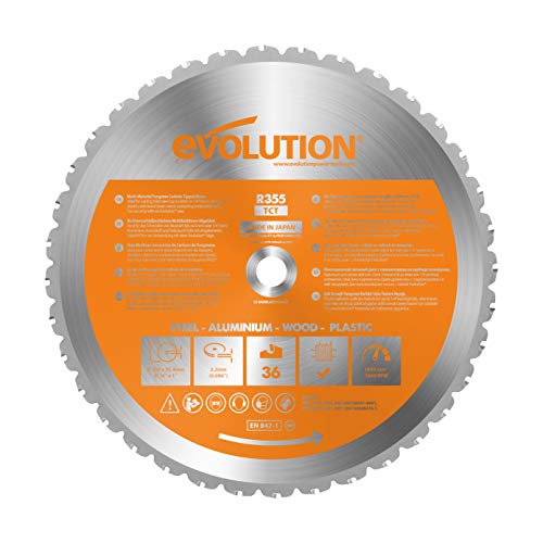Evolution Power Tools Sägeblatt 355mm für Kappsäge | Mehrzweckschneidklinge mit 36 Zähnen, TCT-Kreissägeblatt |Multimaterial,Schneidet Baustahl, Aluminium, Kunststoffe, Holz mit Nägeln | R355TCT-36T Evolution Power Tools Sägeblatt 355mm für Kappsäge | Mehrzweckschneidklinge mit 36 Zähnen, TCT-Kreissägeblatt |Multimaterial,Schneidet Baustahl, Aluminium, Kunststoffe, Holz mit Nägeln | R355TCT-36T von Evolution Power Tools