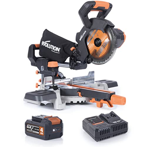 Evolution R185SMS-Li Akku-Gleitgehrungssäge mit Mehrzweck-Schneide, 45° Fasen-, 50° Gehrungsschnitte, 850 W – 4 Ah Akku & Ladegerät und 185 mm TCT-Sägeblatt im Lieferumfang enthalten, 3 Jahre Garantie Evolution R185SMS-Li Akku-Gleitgehrungssäge mit Mehrzweck-Schneide, 45° Fasen-, 50° Gehrungsschnitte, 850 W – 4 Ah Akku & Ladegerät und 185 mm TCT-Sägeblatt im Lieferumfang enthalten, 3 Jahre Garantie von Evolution Power Tools