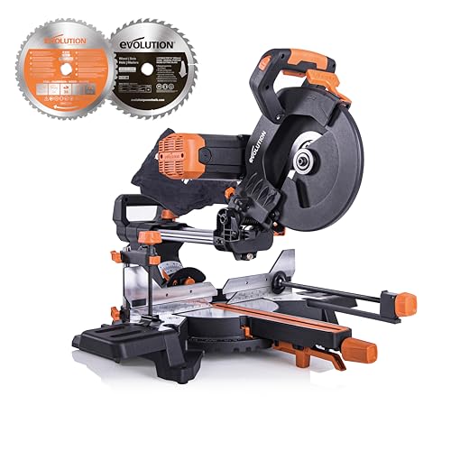 Evolution Doppelgehrungssäge Schiebe-Kapp- und Gehrungssäge R255SMS-DB+ | 2000 W, 300 mm Gleitfunktionalität, Schrägschnitt, Gehrungswinkeln | Ø 255 mm HM / TCT Sägeblatt für Multimaterialschnitt Evolution Doppelgehrungssäge Schiebe-Kapp- und Gehrungssäge R255SMS-DB+ | 2000 W, 300 mm Gleitfunktionalität, Schrägschnitt, Gehrungswinkeln | Ø 255 mm HM / TCT Sägeblatt für Multimaterialschnitt von Evolution Power Tools