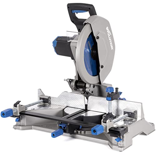 Evolution Gehrungssäge / Kappsäge S355MCS | 2,200 W Zug-Kapp-Gehrungssäge | Inkl. Ø 355 mm HM-Sägeblatt zum Schneiden von Baustahl | +/- 46˚ Gehrung, 3 Spannvorrichtungen, Metallsäge Elektrisch Säge von Evolution Power Tools