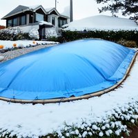 Aufblasbare Poolabdeckung Achtform 625x360 cm Blau Überwinterung Luft Kissen von Evolution