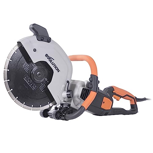 Evolution Power Tools R300DCT Betonsäge Staubfreies Schneiden Steinschneidemaschine, Inkl. Diamantblatt Für Mauerwerk, 115 Mm Schnitt, 2400W Motor, 300 mm von Evolution