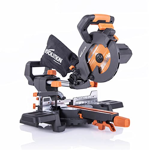 Evolution (R185SMS+) 185mm Gehrungssäge mit Universalschnitt - 45° Fase, 50° Gehrung - Laserführung - inkl. Universalblatt von Evolution Power Tools