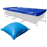 Abdeckplane mit 10 Luftkissen set Rechteck 600x300cm Blau Übermaß Pool Winter von Evolution