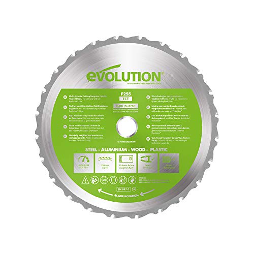 Evolution Power Tools F255TCT-24T (Fury) Multi-Material Blade For Mitre Saws and Table Saws, Cuts Metal, Plastics, Laminates, Wood (Even with Embedded Nails), Carbide Tipped TCT, 255 mm von Evolution Power Tools