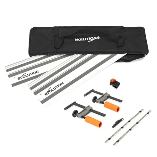 Evolution ST1400-G2 Führungsschiene Kreissägen Universal passend für die meisten Marken Makita, Metabo Bosch, Festool, 1,4m (2 x 700 mm ) Selbstausrichtende Verbindungsschienen, Endanschlag-Zubehör von Evolution Power Tools