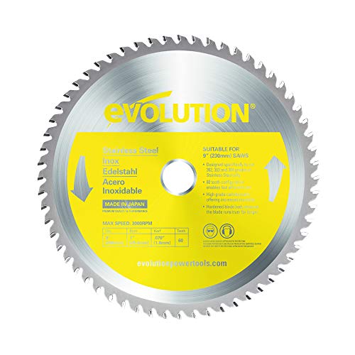 Evolution S230TCT-60CS - 230 mm Sägeblatt zum Schneiden von Edelstahl - Metall-Sägeblatt mit 60 Zähnen und Hartmetallbestückung erzeugt praktisch keine Hitze, Grate oder Funken von Evolution Power Tools