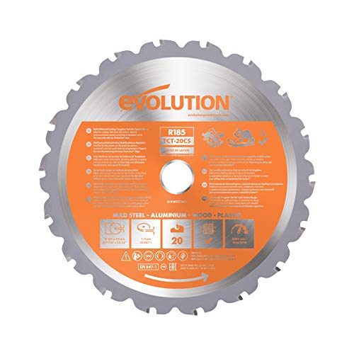 Evolution Power Tools Sägeblatt 185mm für Kreissäge und Kappsäge | Mehrzweckschneidklinge mit 20 Zähnen, TCT-Kreissägeblatt |Multimaterial, Schneidet Holz, Metall, Kunststoff | R185TCT-20CS von Evolution Power Tools