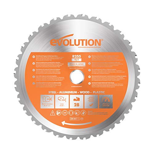 Evolution Power Tools R255TCT zaagblad met 28 tanden en met een uiteinde van carbide voor meerdere materialen - zaagt hout, metaal, kunststof en meer, 255 mm von Evolution Power Tools