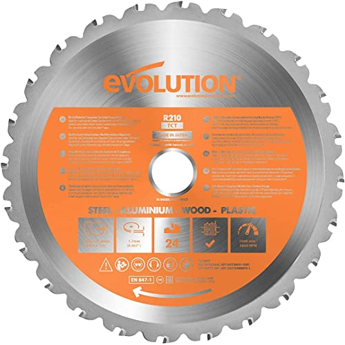 Evolution Power Tools Sägeblatt 210mm für Kreissäge und Kappsäge | Mehrzweckschneidklinge mit 24 Zähnen, TCT-Kreissägeblatt |Multimaterial, Schneidet Holz, Metall, Kunststoff | ‎R210TCT-24T von Evolution Power Tools
