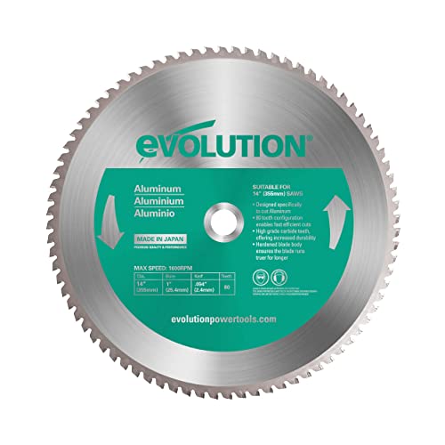 Evolution A355TCT-80CS - 355 mm Sägeblatt zum Schneiden von Aluminium - Metall-Sägeblatt mit 80 Zähnen und Hartmetallbestückung erzeugt praktisch keine Hitze, Grate oder Funken von Evolution