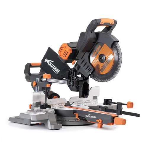 Evolution Power Tools R255SMS-DB-Li Akku-Doppelgehrungssäge bürstenlosem, Gleitfunktion 2x18V Li-Ion Universalsägeblatt, schneidet Holz Metall Kunststoff Akku nicht im Lieferumfang inbegriffen, 255 mm von Evolution