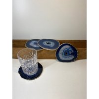 Set Von 4 Blau Polierten Achatscheiben Trink Untersetzer von EvolvingEarthDesigns