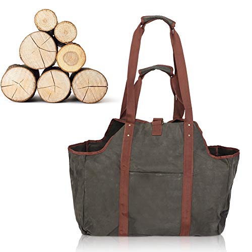 Brennholztasche, hochwertiges Leinenstoffgewebe, Brennholzträger, gewachste Leinwand-Holztasche für Aufbewahrungsbox-Werkzeugkasten von Evonecy