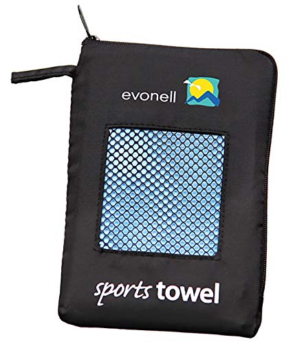 Evonell Ultra leichtes Sport Reise & Freizeit Handtuch Towel aus Mikrofaser, Größe: 30 x 120 cm, Gewicht 44g, Farbe: blau von Evonell