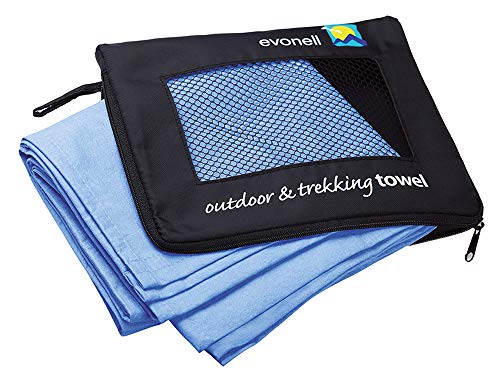 Mikrofaser Handtücher von Evonell verschiedene Größen und Farben ultra leicht extrem saugfähig, Sporthandtuch, Reisehandtuch, Badetuch, Outdoorhandtuch (66 x 120 cm Blau) von Evonell