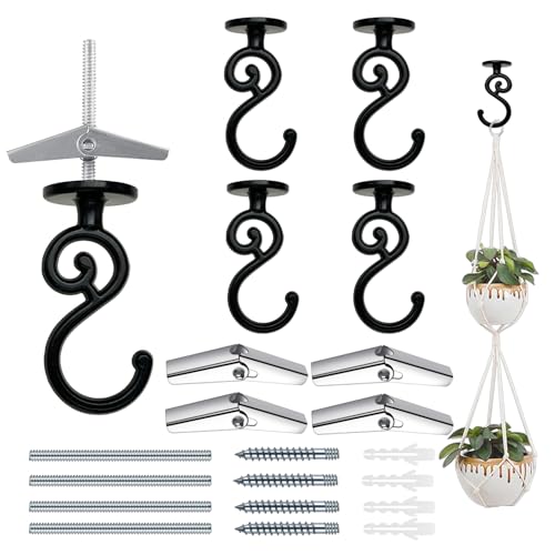 Evsteluo S-förmiger robuster Deckenhaken, für Holz, Beton und Trockenbau, zum Aufhängen von Heimdekoration, Pflanzen und mehr, 18 kg maximale Tragkraft, 4 Stück, Schwarz Evsteluo S-förmiger robuster Deckenhaken, für Holz, Beton und Trockenbau, zum Aufhängen von Heimdekoration, Pflanzen und mehr, 18 kg maximale Tragkraft, 4 Stück, Schwarz von Evsteluo