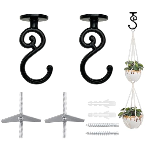 Evsteluo S-förmiger robuster Deckenhaken, für Holz, Beton und Trockenbau, zum Aufhängen von Heimdekoration, Pflanzen und mehr, max. Traglast 18 kg (2, schwarz) von Evsteluo