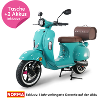 45er E-Roller inkl. 2 Akkus + Helmtasche - Turquoise Blue glossy von Evyvo