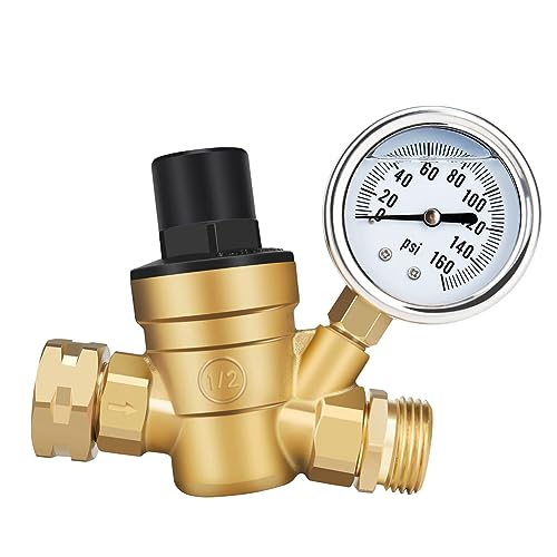 Evzvwruak 1 x verstellbares Wasserdruckminderer-Druckminderer-Ventil mit Manometer und Einlasssiebfilter, bleifreies Messing von Evzvwruak
