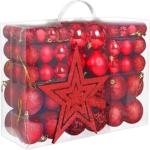 Evzvwruak 101 Stück Rote Weihnachtskugel-Ornamente, Bruchsichere Christbaumkugeln für Den Weihnachtsbaum von Evzvwruak