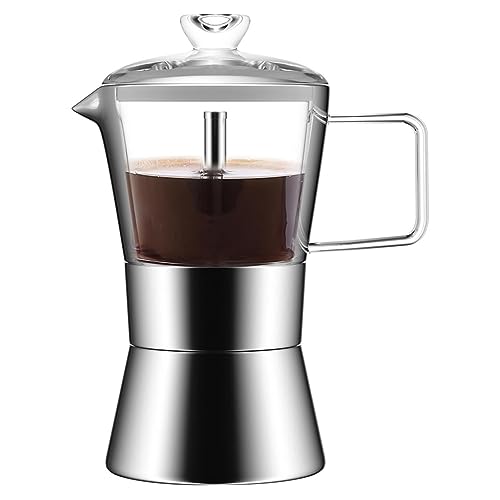 Evzvwruak Moka Induktionsherd Espressomaschine Espressokanne Aus Glas und Edelstahl Espresso Moka Pot, Klassische Italienische Kaffeemaschine, 240 Ml von Evzvwruak