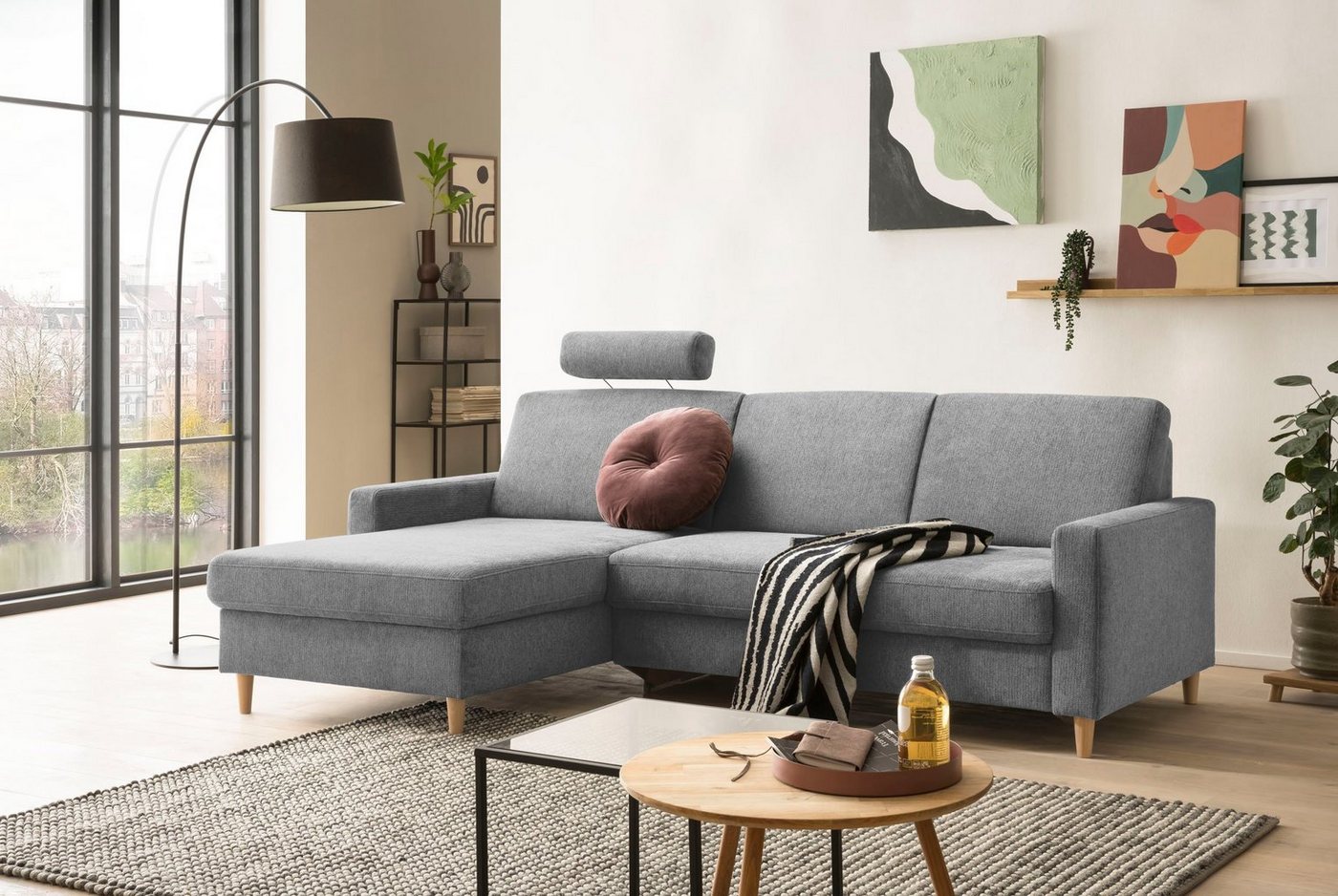 XDREAM Ecksofa Kos, mit verstellbarer Kopfstütze, Recamiere wahlweise links oder rechts bestellbar, Made in Europe von XDREAM