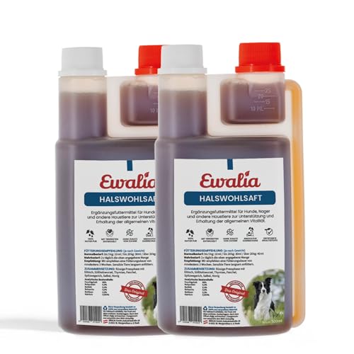 NEU! EWALIA Halswohlsaft für Hunde: Natürliche Atemwegskur - Beruhigend und wohltuend - Entwickelt mit Tierärzten, 100% Natur pur, ohne Zusätze - 2x500ml von Ewalia