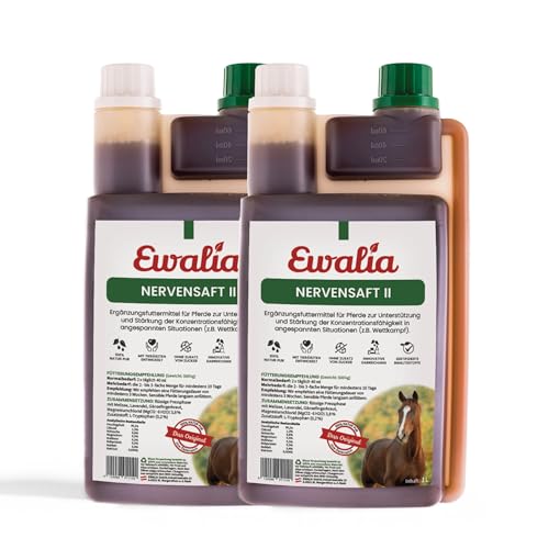 NEU! EWALIA Nervensaft II - Gezielte Unterstützung für konzentrierte Leistung bei Pferden - Ideal für Wettkämpfe und Training, mit Tierärzten entwickelt, 100% Natur pur, frei von Zusätzen, 2x1 Liter von Ewalia