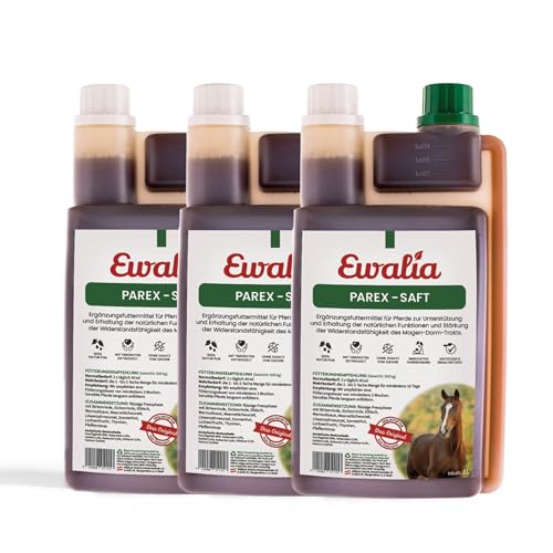 NEU! EWALIA Parex-Saft - Natürliche Unterstützung für das Magen-Darm-Wohlbefinden Ihres Pferdes - Schutz und Stärkung von innen, mit Tierärzten entwickelt, 100% Natur pur, frei von Zusätzen, 3x1 Liter von Ewalia