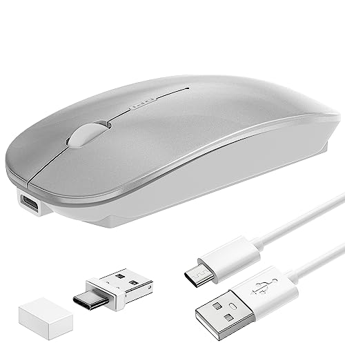 Wireless Mouse Slim Rechargeable Maus Kabellos for MacBook Air/Laptop/Ipad/Computer/Windows Android Tablet,Mini Silent Mice,Portable USB Optical 2.4G Wireless Bluetooth Two Mode Computer Mice-Sliver von Ewbob