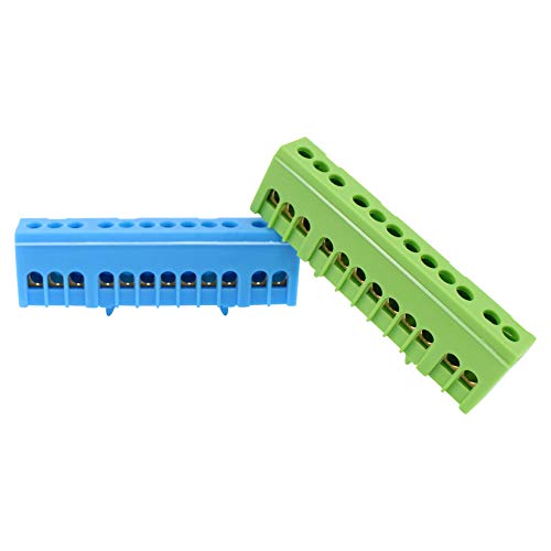 N Klemmen PE Klemme für Hutschiene Sammelklemmen 7-15 polig 16mm² fingersicher (12-Polig Blau - Grün) von Ewh-Shop
