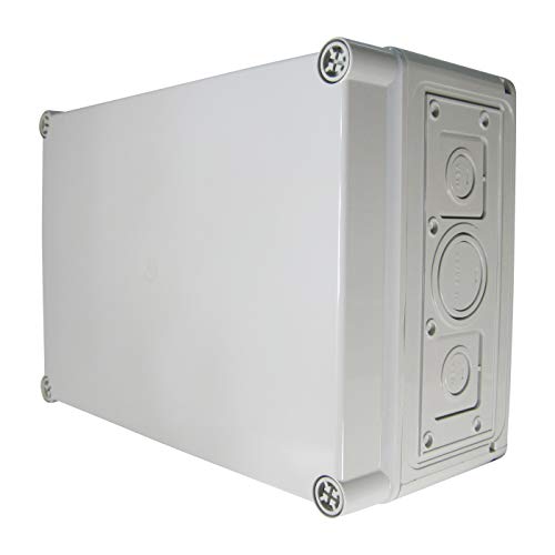 Ewh TP electric Industriegehäuse/Verteilerkasten/Leergehäuse IP67 (250 x 360 x 150 mm, Kunststoff, Grau, wasserfest, inkl. 4 Stück Verschlussstopfen, 3 Stück Stufennippel) von Ewh-Shop