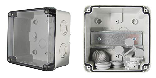 TPelectric - Industriegehäuse Leergehäuse Verteilergehäuse IP67 mit Hutschiene (Transparent, 110 x 110 x 70) von Ewh-Shop