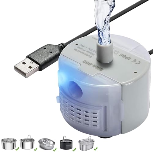 Ewilibe Trinkbrunnen Pumpe Ersatzpumpe mit LED für Katzen Wasserbrunnen Edelstahl Leise Wasserpumpe Katzentrinkbrunnen von Ewilibe