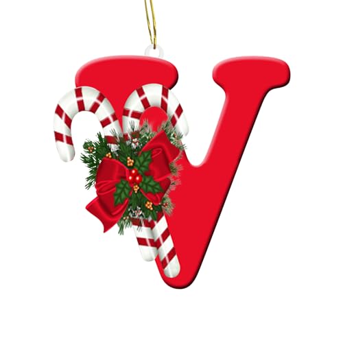 Ewleguzka 26 Buchstaben-Ornamente für Weihnachtsbaum-Dekoration – personalisierte Zuckerstange zum Aufhängen, Weihnachtsbuchstaben für DIY, Basteln, Weihnachtsschmuck, Rot von Ewleguzka