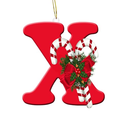 Ewleguzka 26 Buchstaben-Ornamente für Weihnachtsbaum-Dekoration – personalisierte Zuckerstange zum Aufhängen, Weihnachtsbuchstaben für DIY, Basteln, Weihnachtsschmuck, Rot von Ewleguzka