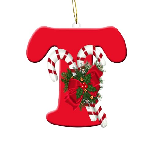 Ewleguzka 26 Buchstaben-Ornamente für Weihnachtsbaum-Dekoration – personalisierte Zuckerstange zum Aufhängen, Weihnachtsbuchstaben für DIY, Basteln, Weihnachtsschmuck, Rot von Ewleguzka