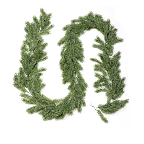 Ewleguzka Künstliche Zederngirlanden, fühlt sich echt an, Winter-Zedernkiefer-Girlande, grüne künstliche Grüngirlande für Tisch, Kaminsims, Wand, Innen- und Außenbereich, Weihnachtsdekorationen von Ewleguzka