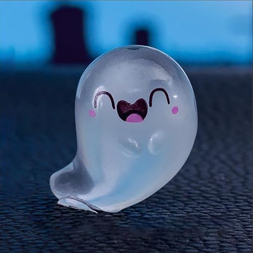 Ewleguzka Leuchtende Mini-Geisterfiguren aus Kunstharz, leuchtet im Dunkeln, Schmuckstücke für Garten, Halloween-Party, Mikro-Landschaft, Tischdekoration – DIY kleine niedliche Miniatur-Figuren (E) von Ewleguzka