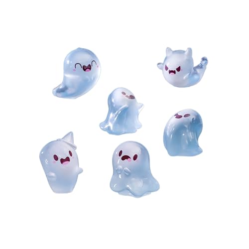 Ewleguzka Leuchtende Mini-Geisterfiguren aus Kunstharz, leuchtet im Dunkeln, für Garten, Halloween-Party, Mikro-Landschaft, Tischdekoration, kleine niedliche Miniatur-Figuren (6 Stück) von Ewleguzka