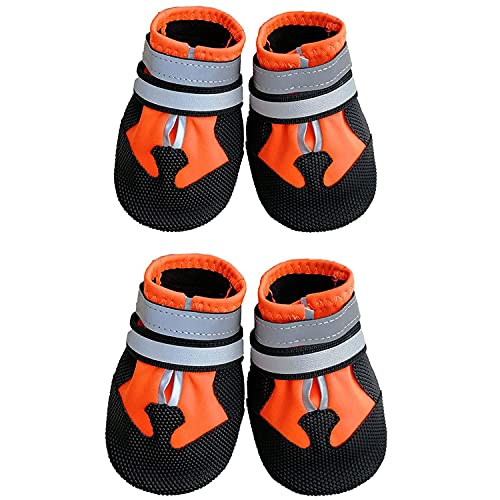 Ewolee Hundeschuhe für verletzte Pfoten Wasserdicht 4 Stück Hundeschuhe Hundeschuhe mit Verstellbaren reflektierenden Riemen und Anti-Rutsch-Sohle für Kleine Mittlere Große Hunde (Orange, XXL) von Ewolee