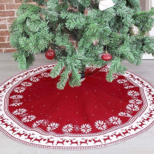 Ewolee Weihnachtsbaum Rock, Weihnachtsbaum Röcke Runder Rote Christbaumdecke Gestrickte Schneeflocke Hirsch 122cm von Ewolee