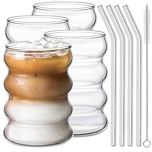 Ework4U 4-teiliges Trinkgläser mit Glasstrohhalm, 400 ml, Glaswaren-Set, Cocktailgläser, Eiskaffee-Gläser, Biergläser, ideal für Wasser, Limonade, Tee, Geschenk, mit Reinigungsbürste Ework4U 4-teiliges Trinkgläser mit Glasstrohhalm, 400 ml, Glaswaren-Set, Cocktailgläser, Eiskaffee-Gläser, Biergläser, ideal für Wasser, Limonade, Tee, Geschenk, mit Reinigungsbürste von Ework4U