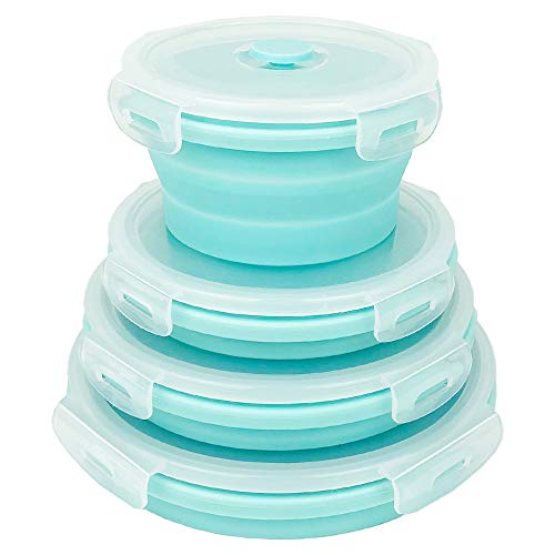 Ewrap Collapsible Food Storage Containers, Silicone Bowls with Plastic Lids - Round Set of 4 - Microwave&Freezer Safe, for Kitchen and Camping von Ewrap