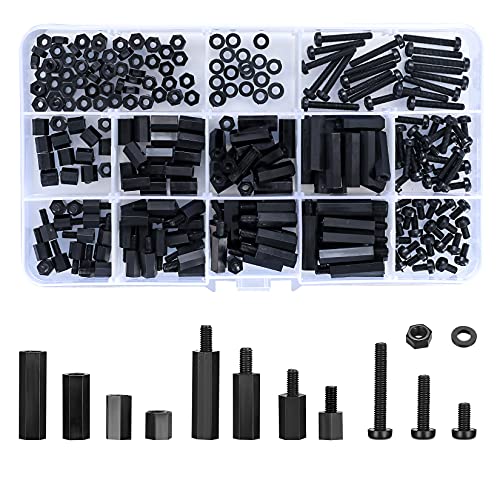 Ewwtrey 260 Stück M3 Nylon Sechskantschrauben Mutter Schaltungs Abstandshalter, Männlichen Weiblichen Schrauben Muttern Sortiment Set (Schwarz 260PCS M3) von Ewwtrey