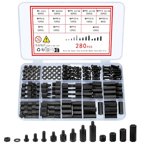 Ewwtrey 280 Stück M4 Nylon Schrauben Muttern Set, Schwarz Nylon Abstandshalter Schraubenmuttern, Männlichen Weiblichen PCB Platinen Abstandshalter Kunststoff Kreuzschlitzschrauben Sortiment Kit Ewwtrey 280 Stück M4 Nylon Schrauben Muttern Set, Schwarz Nylon Abstandshalter Schraubenmuttern, Männlichen Weiblichen PCB Platinen Abstandshalter Kunststoff Kreuzschlitzschrauben Sortiment Kit von Ewwtrey