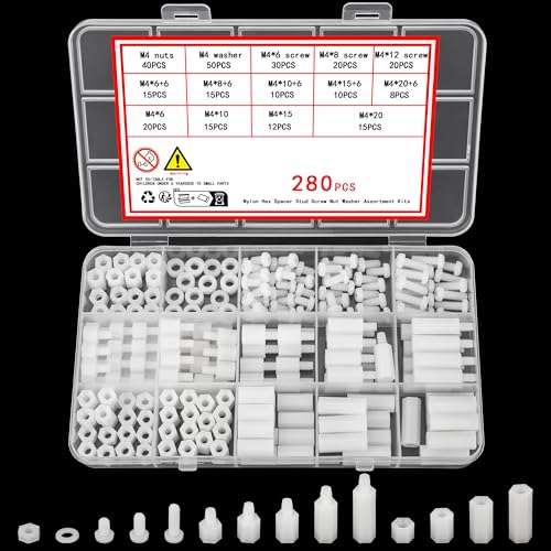 Ewwtrey 280 Stück M4 Nylon Schrauben Muttern Set, Weiß Nylon Abstandshalter Schraubenmuttern, Männlichen Weiblichen PCB Platinen Abstandshalter Kunststoff Kreuzschlitzschrauben Sortiment Kit von Ewwtrey