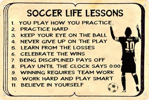 Soccer Life Lessons Schild Fußball Metallschild für Retro Vintage Bar Garage Zimmer Wanddekoration 20,3 x 30,5 cm von Ewxibnc